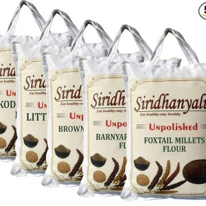 siridhanyalu Unpolished & Organic Millet Flour Combo - Kodo, Little, Foxtail, Browntop, Barnyard Millets Atta (Powder) Pack of 5 Nwt. (4600) Gwt. 5000