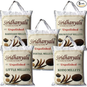 siridhanyalu Unpolished Millet Siridhanya 5 Types Of Organic Millets Rice Little Kodo Browntop Barnyard & Foxtail -Punjabi Gwt. 2500 Grm