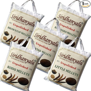 Siridhanya लिटल, फॉक्सटेल, कोडो, बार्नयार्ड और ब्राउनटॉप मिलेट्स Each Millets 750 Gm - Hindi Gwt (4) Kg