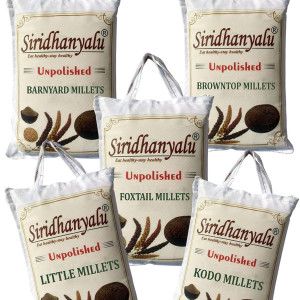 Siridhanya Unpolished and Organic Five Positive Millet (Kodo920gm, Little920gm, Browntop920gm, Foxtail 920gm and Barnyard920gm Each) Millets Gwt 4800gm