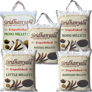 siridhanyalu Millets on Amazon, Kodo, Little, Foxtail, Barnyard and Proso Siridhanya Millet Unpolished and Organic 900gm Each